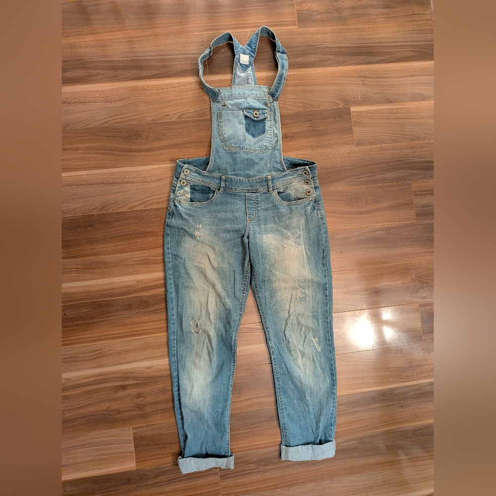 Promod Light Blue Distressed Denim Overalls